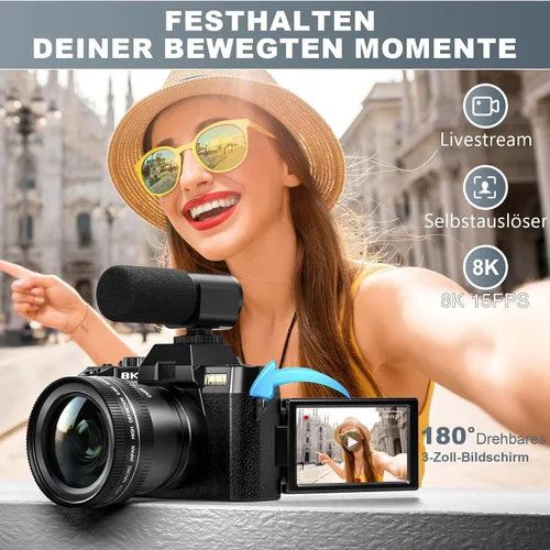 Miniatura 4 de Cámaras digitales 8K para fotografía, cámara de vlogging de 64MP con pantalla abatible de 180°, 2 baterías, tarjeta TF de 64 GB, zoom de 16X, WiFi