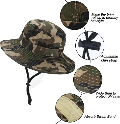 Miniatura 2 de Sombrero de sol para niños, sombrero de camuflaje para niños, sombrero de pesca de safari, gorra Boonie para niños y niñas al aire libre