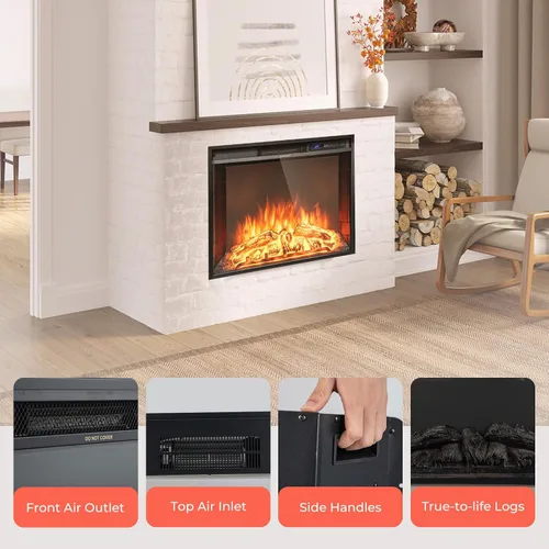 Miniatura 5 de GOFLAME Inserto de chimenea eléctrica de 26 pulgadas, calentador de chimenea empotrado de pared con termostato, 3 colores de llama, 6 brillo
