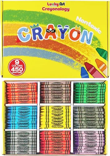 Miniatura 10 de Crayones de cera sin envolver, paquete a granel de 450 unidades, preclasificados en 9 colores vibrantes para niños y profesores, seguridad ASTM