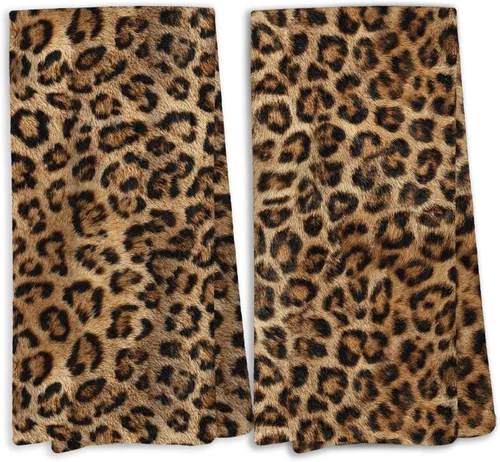 Miniatura 11 de Juego de 2 toallas de cocina retro con lazo de leopardo, decoración de baño femenina de leopardo, toallas de mano con estampado de guepardo