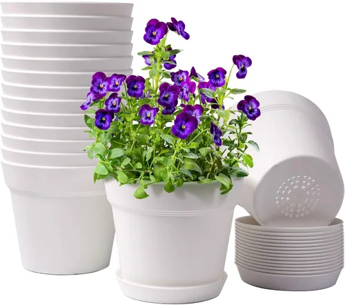 Miniatura 9 de homenote Macetas de 7.5 pulgadas para plantas, macetas de plástico para interiores con múltiples agujeros de drenaje y bandejas, para todas