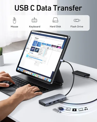 Miniatura 6 de Estación de acoplamiento USB C con adaptador de monitor dual HDMI, Selore USB C Hub para 3 monitores con dual HDMI, DisplayPort, VGA, carga PD
