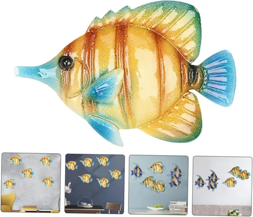 Miniatura 3 de BESPORTBLE Peces a rayas de hierro forjado para jardín, arte de metal al aire libre, escultura de animales inspiradores, peces tropicales, arte