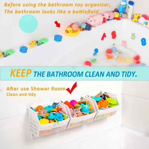 Miniatura 5 de Ligereza Juego de 3 piezas de soporte para juguetes de baño, organizador de juguetes de baño, soporte multifuncional para juguetes de bañera