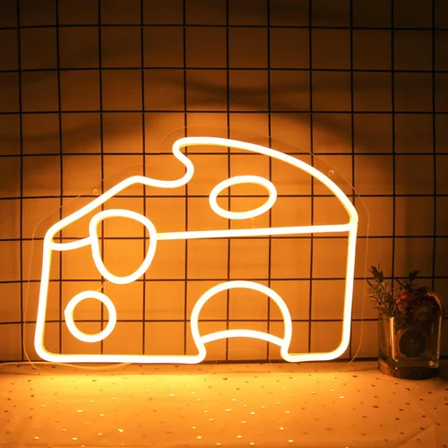 Letrero LED de neón en forma de cuña de queso amarillo dorado para decoración de pared de cocina, letrero luminoso en forma de comida para Naranja