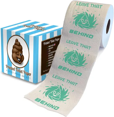 Printed TP Leave That Behind - Papel higiénico impreso para regalo, divertido rollo de papel higiénico para broma, sorpresa, decoración de baño,