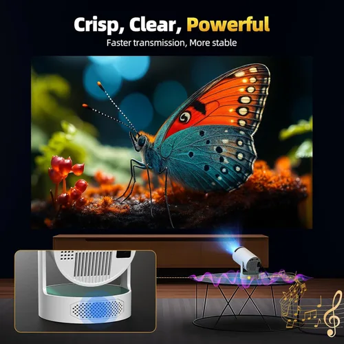 Miniatura 7 de Mini proyector con WiFi y Bluetooth, proyector 4K con altavoz base de sonido de 5 W, proyector portátil para dormitorio, proyector inteligente