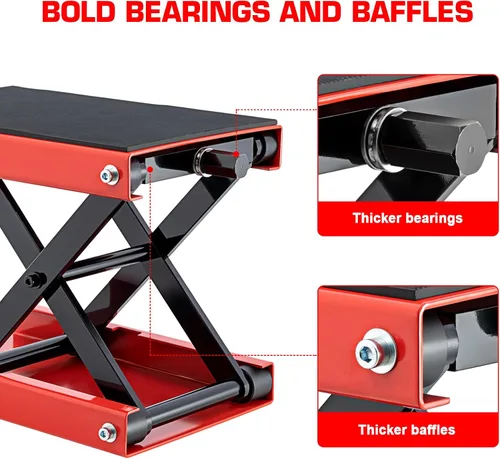 Miniatura 5 de Gato de motocicleta de 1200 libras, soporte de elevación de motocicleta para motocross, ATV, gato de tijera con manivela y barra disyuntora (rojo)