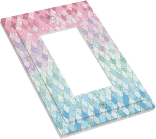 Miniatura 3 de Cubierta de interruptor de luz estilo rocker de 1 banda con escamas de sirena coloridas, linda placa frontal azul única, cubierta de pared Mermaid