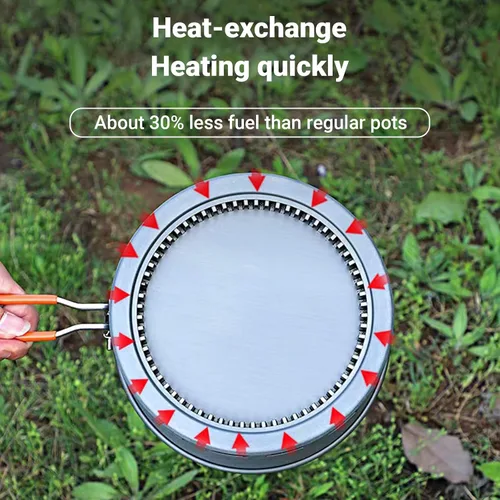 Miniatura 3 de Bulin Olla de camping, 2.1 L de alta eficiencia para mochileros, juego de utensilios de cocina ultraligeros con mango a prueba de calor e