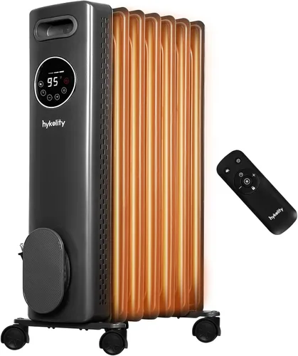 hykolity - Radiador eléctrico de aceite, portátil, de 1500 W. Calentador radiante para toda la habitación con termostato ajustable, control remoto,