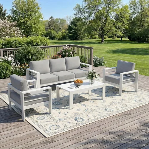 Miniatura 35 de Solaste Aluminum Patio Sofa with Coffee Table,3 PCS Patio Furniture Set with Cushions, All-Weather Outdoor Sofa for Balcony, Deck, Backyard, Porch
