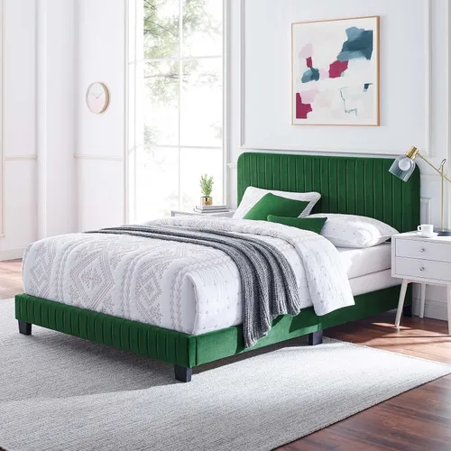 Miniatura 15 de Modway Celine Channel - Cama de terciopelo de alto rendimiento, tamaño Queen, color azul marino