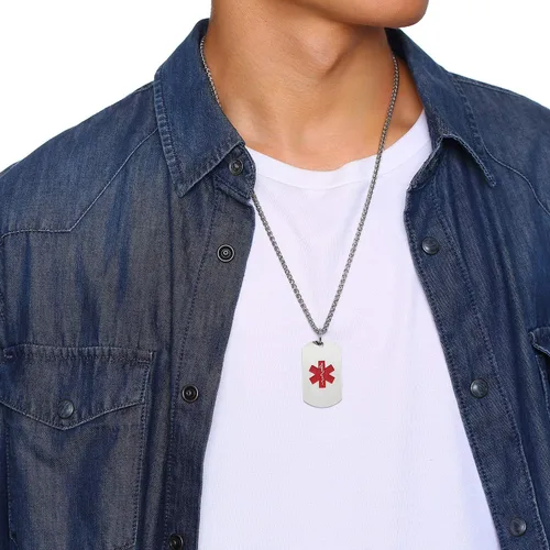 Miniatura 18 de VNOX Collar con colgante personalizado de acero inoxidable con grabado personalizado para identificación de alerta médica de emergencia para hombres