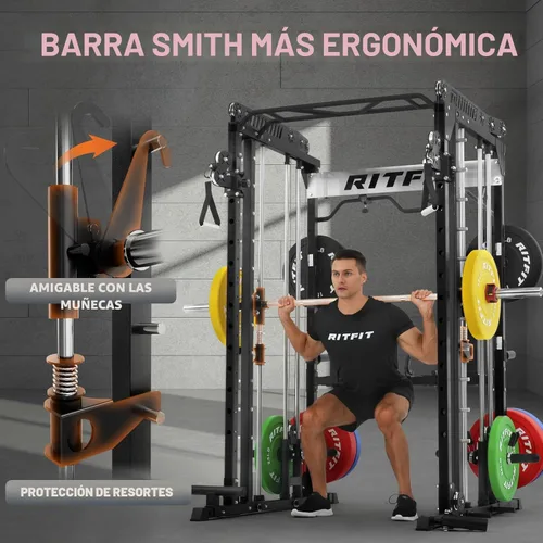 Miniatura 6 de RitFit Máquina M1 Pro Smith con sistema de cruce de cables, jaula multifunción para sentadillas para gimnasio en casa, rack de energía y paquetes