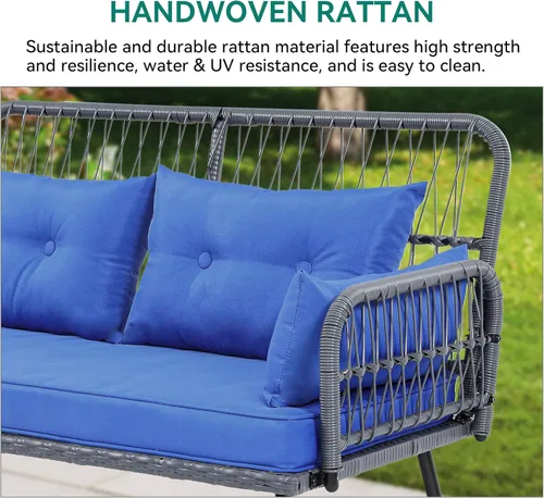Miniatura 6 de YITAHOME Muebles de patio en forma de L para exteriores, juego de sofá seccional para patio trasero, porche con cojines gruesos, tumbona gris + azul