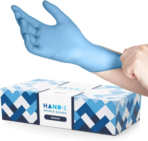 Guantes desechables de nitrilo azul Hand-E Touch - Guantes de examen médico sin látex, sin polvo, seguros para alimentos, para cocinar
