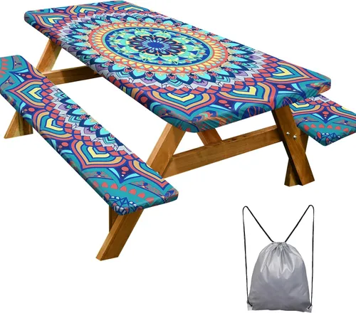 Miniatura 8 de Mantel de mesa de picnic con fundas de banco de 6 pies, 3 piezas, impermeable, resistente al viento, mantel de camping estético con bolsa