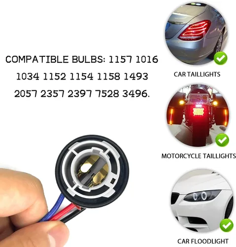 Miniatura 6 de 2 bombillas 1157 Socket 2357 luz de freno señal de giro soporte de luz trasera luz trasera arnés de cableado, bombilla LED enchufe base enchufe