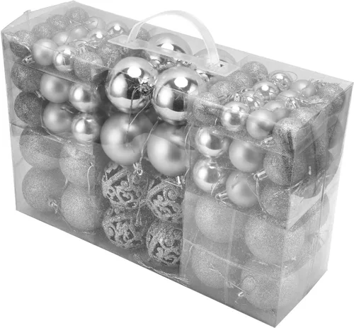 Miniatura 10 de Juego de 100 adornos de bolas de Navidad, decoraciones colgantes de temporada, bolas de Navidad de plástico inastillables, juego a granel para Azul