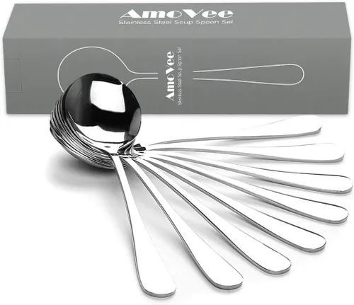 Miniatura 2 de Cucharas de sopa, cubiertos de cuchara al por mayor, juego de cucharas redondas de acero inoxidable de 8