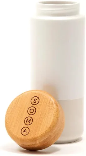 Full Circle Soma - Taza de cerámica aislada con tapa de bambú, perla, 12 onzas
