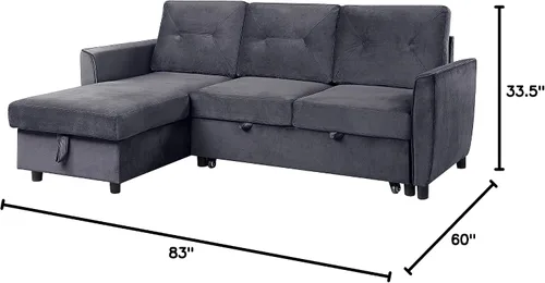 Miniatura 2 de Lilola Home Hudson - Sofá cama modular reversible de terciopelo gris oscuro de 83 pulgadas con diván de almacenamiento, cama extraíble, asiento