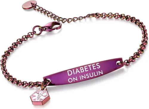 Miniatura 45 de LinnaLove - Pulsera de identificación de alerta médica con cadena Rolo simple pregrabada para mujer