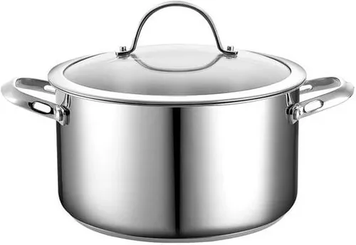 Cooks Standard Cacerola de horno holandés con tapa de vidrio, olla clásica de acero inoxidable de 6 cuartos de galón, color plateado