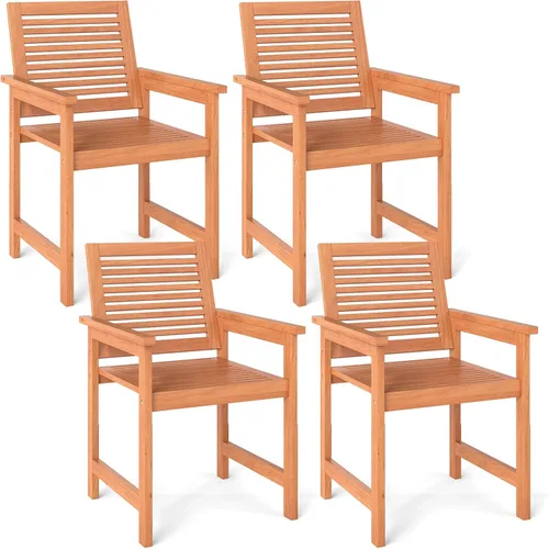 Miniatura 14 de Tangkula Juego de 2 sillas de comedor de madera para patio, sillas de comedor de madera para exteriores con respaldo alto y asiento de listones