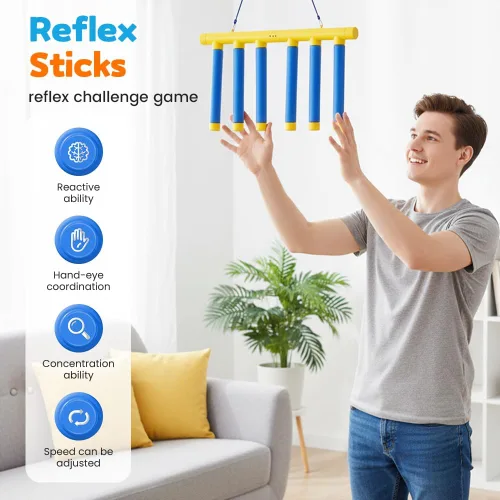 Miniatura 2 de Juego de palos de reflejo Rebounce, juego de desafío de reflejos, tiempo de reacción con palos que caen y modos de velocidad ajustables para Amarillo