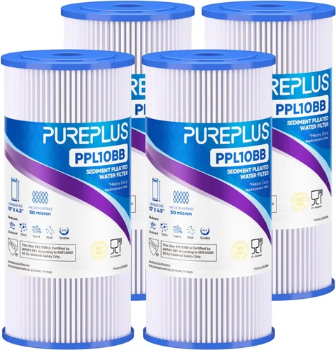 Miniatura 11 de PUREPLUS Filtro de sedimento plisado para toda la casa de 50 micrones de 10 x 4.5 pulgadas para agua de pozo, cartucho de repuesto para GE FXHSC