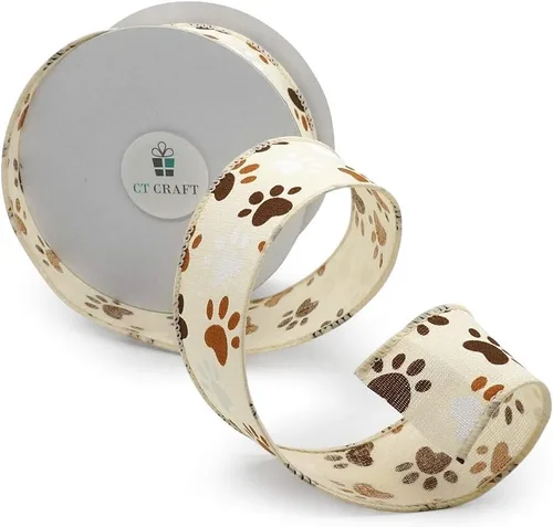 Miniatura 5 de Cinta de lona marfil con alambre de pata de perro de 1.5 pulgadas x 10 yardas para decoración del hogar de Navidad, decoración del árbol, lazo