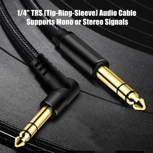 Miniatura 4 de Cable de instrumento TRS de 1/4 pulgadas de 3 pies, TRS de 0.250 in a 0.250 in TRS Cable de audio estéreo macho a macho de ángulo recto a recto