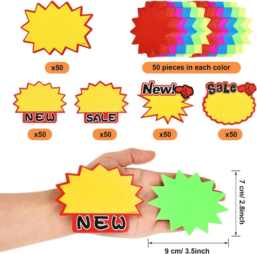 Miniatura 6 de 500 letreros fluorescentes en blanco con forma de estrella para venta al por menor, letreros de papel para recuerdos de fiesta minorista