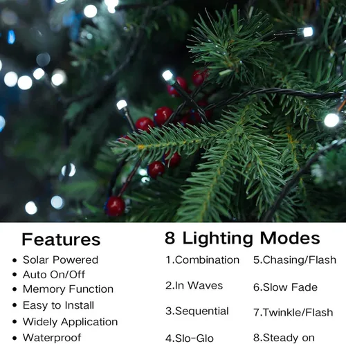Miniatura 3 de Joomer Luces solares de Navidad para exteriores, paquete de 2 unidades en total de 144 pies, 400 LED, 8 modos, impermeables, luces solares de Blanco