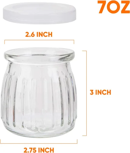 Miniatura 2 de Tarros de vidrio, tarros de yogur de vidrio de 7 onzas con tapas (PE), tarro de pudín de vidrio de repuesto con tapas de plástico, recipiente