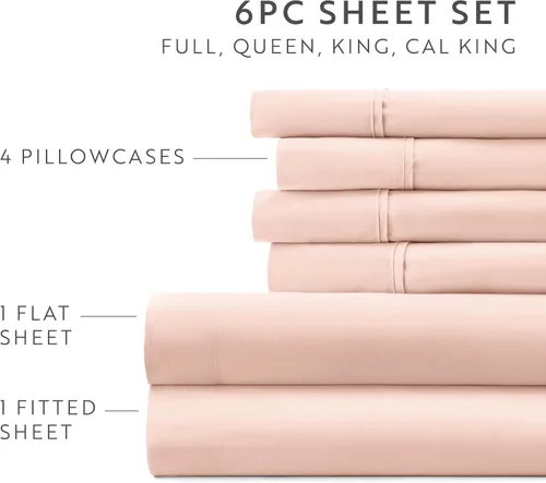 Miniatura 5 de ienjoy Home Linen Market - Juego de sábanas de 6 piezas, color rubor, tamaño King Blush