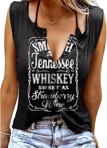 Camiseta sin mangas Smooth As Tennessee Sweet As Strawberry con agujero de anillo, sin mangas, sexy, cuello en V, para mujer, retro, música country,