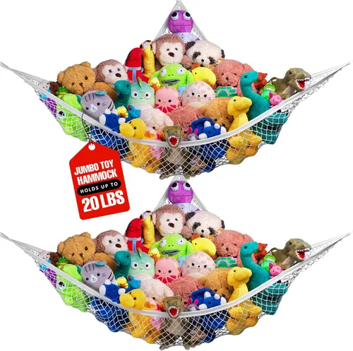 Handy Laundry Hamaca de Esquina en Red para Animales de Peluche Paquete de 2 – Red para Animales de Peluche y Organizador de Juguetes de Malla para