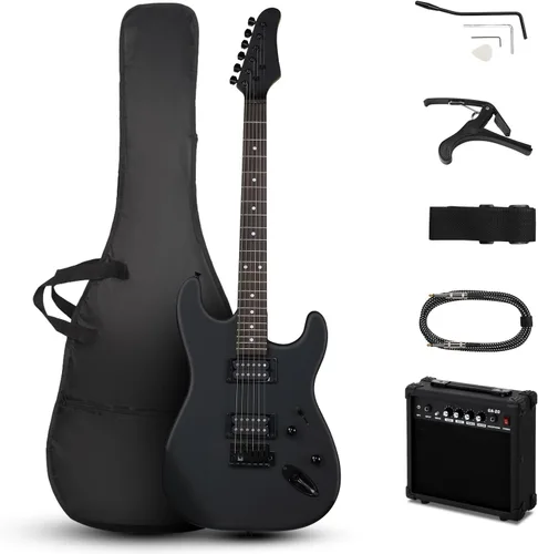 Ktaxon Kit de guitarra eléctrica, pastillas H-H de 39 pulgadas para principiantes con amplificador de 20 W, cejilla de guitarra, bolsa, correa,