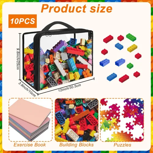 Miniatura 2 de Paquete de 10 bolsas de almacenamiento de juguetes de PVC extra grandes con cierre de cremallera, organizador de juguetes portátil