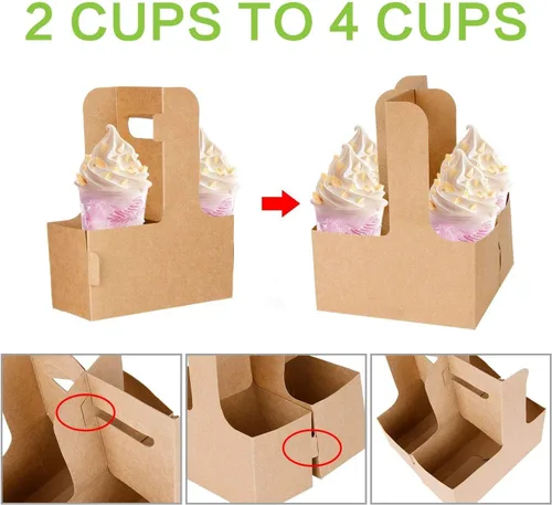 Miniatura 3 de Kaderron Paquete de 40 portadores de bebidas Kraft con asas, 2 tazas o 4 tazas, soportes desechables de cartón para bebidas, ideales para todas tus