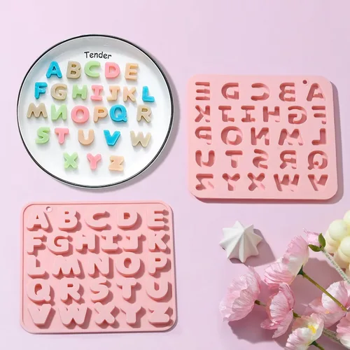Miniatura 5 de 2 moldes de silicona de letras A-Z de color rosa para bricolaje, moldes de silicona con iniciales para resina para decoración de bricolaje, dulces