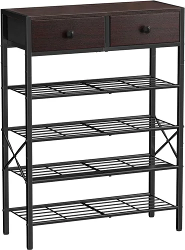 Miniatura 9 de Zapatero para entrada, organizador de zapatos de 4 niveles con 2 cajones no tejidos, estante de almacenamiento de metal para 12-16 pares de zapatos