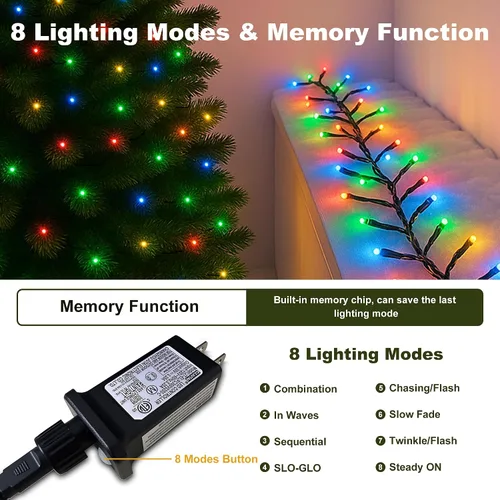 Miniatura 3 de Paquete de 2 tiras de luces de Navidad conectables, multicolor, 210 pies, 600 luces LED de Navidad para exteriores/interiores, luces de árbol