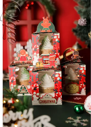 Miniatura 2 de qiqee Cajas individuales de cupcakes de Navidad, 50 unidades, cajas de magdalenas individuales con ventana 3.7 "3.7" x 4.5 " caja de magdalenas