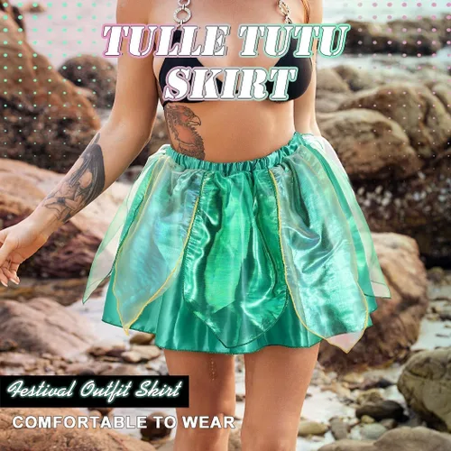 Miniatura 7 de REETAN Falda de hada de moda en capas, falda novedosa de baile de hojas, falda brillante con borlas, falda de festival para mujeres y niñas