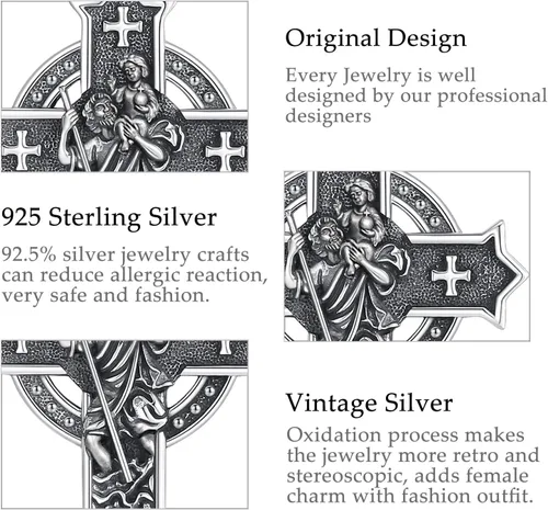 Miniatura 98 de Vito Collar de plata de ley 925 para mujeres y hombres, San Benito, crucifijo, Caravaca, San Cristóbal, San Judas, medalla patronal, amuleto